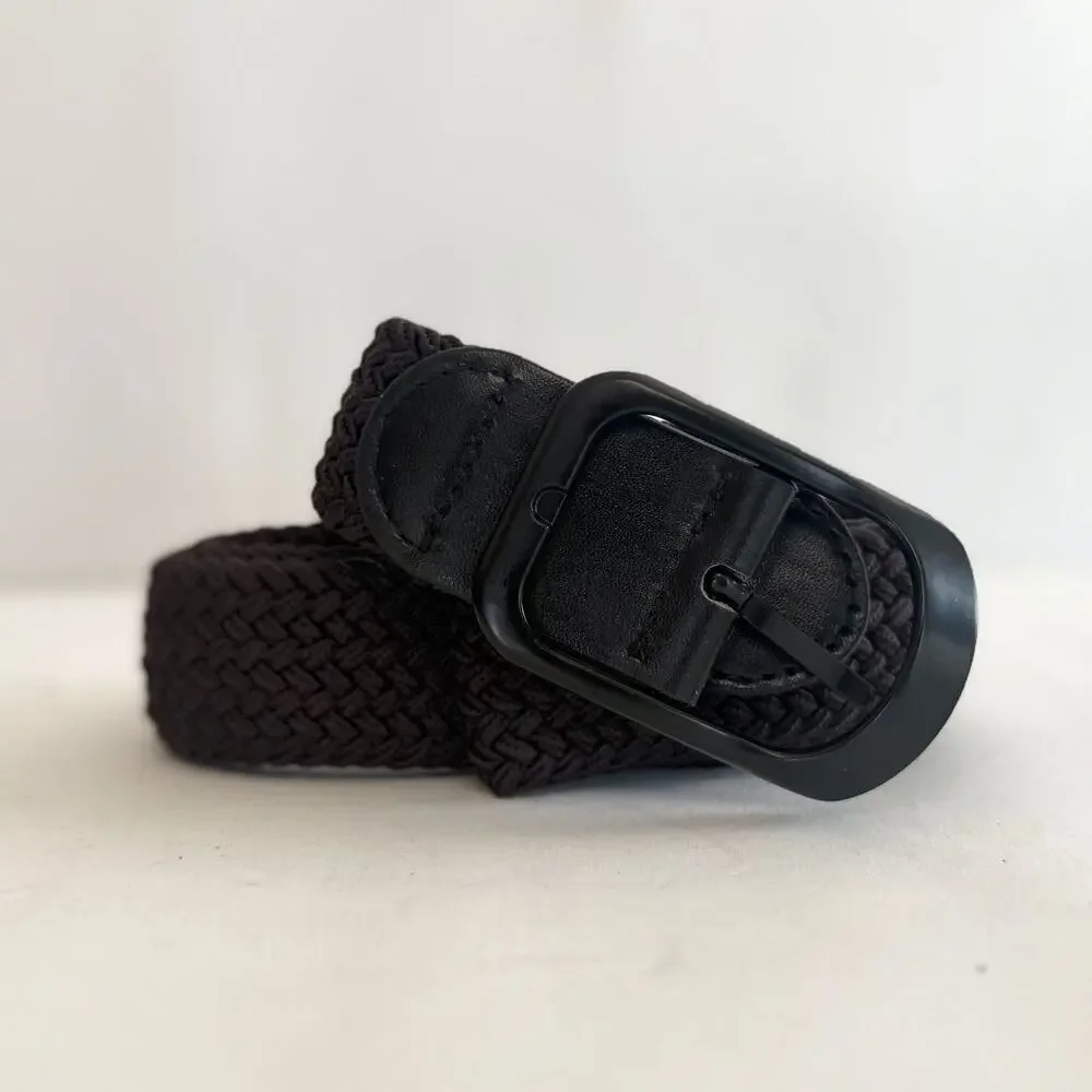 Y2K Black Grey Elastic Belt Silver Hardware Adjustable Unisex New
